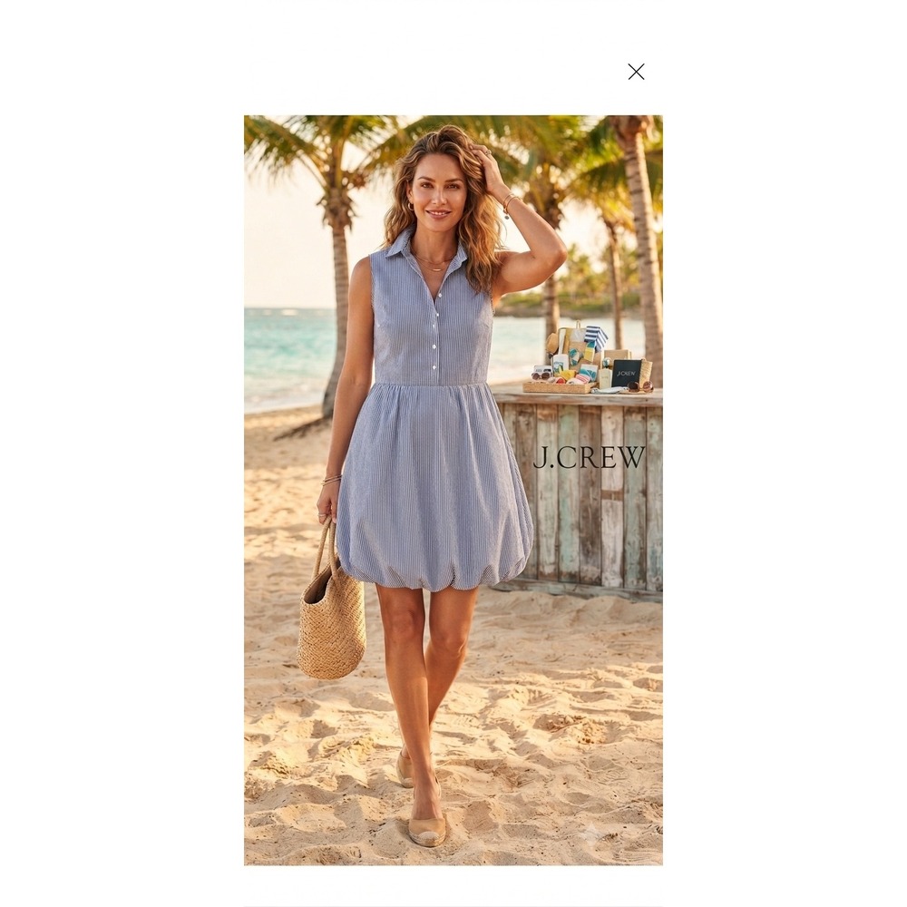 J.Crew Striped Sleeveless Bubble Hem Shirt Dress Blue White  Womens 12 NEW$128
